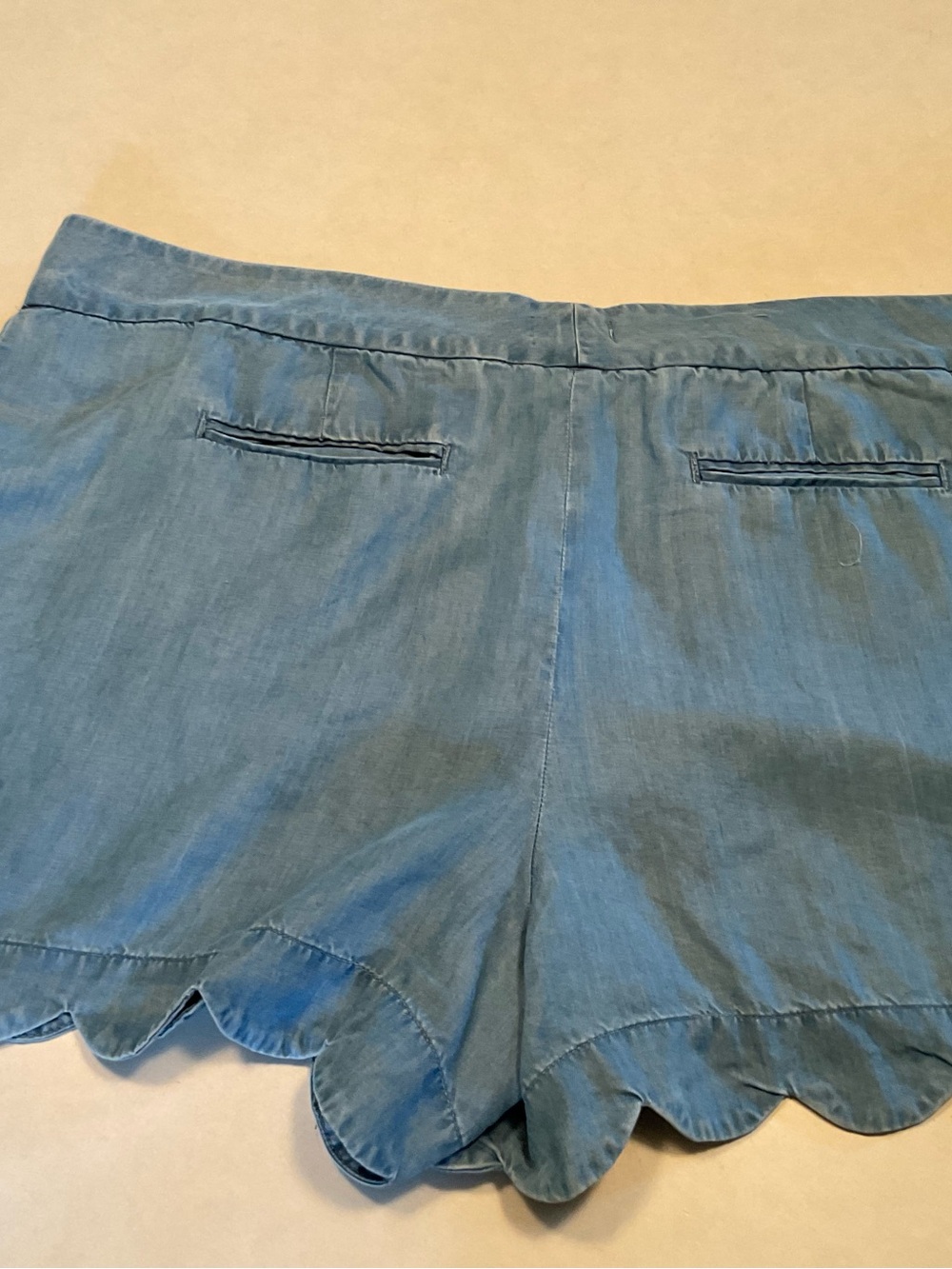 Crown & Ivy Blue Chambray Scalloped Hem Shorts - Picture 7 of 8